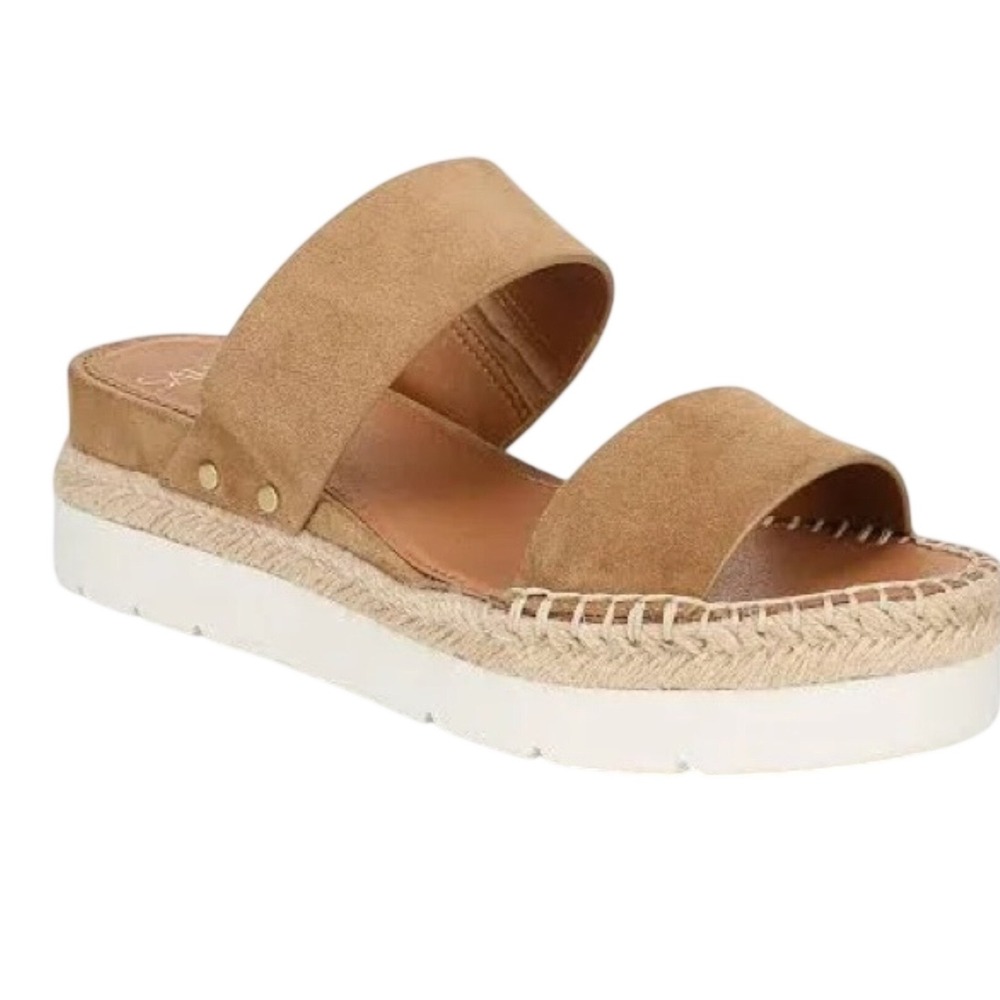 Sarto Franco Sarto Cappy Leather Platform Espadrille Slide Sandals Tan US 8